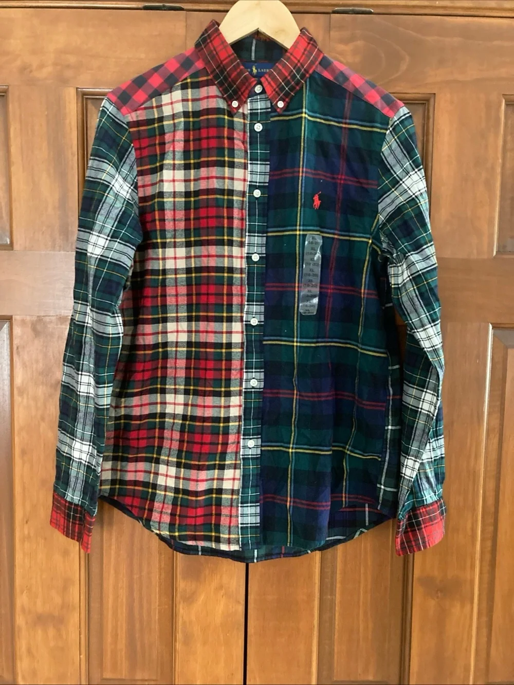 NEW Ralph Lauren Mixed fun patchwork Plaid Button-Down Shirt boys XL 18-20